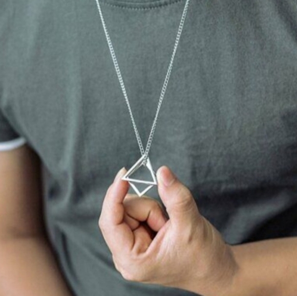 Geometric Hollow Triangular Chain Pendant Necklace Men/Women - Picture 3 of 16